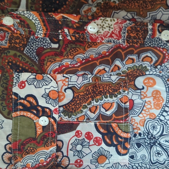 60s 70s Retro Groovy Flower Power Psychedelic Print Button Up Blouse Shirt - Picture 3 of 7